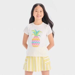 Cat & Jack Girls' Short Sleeve Pineapple Graphic T-Shirt Cream XS Relaxed Fit
